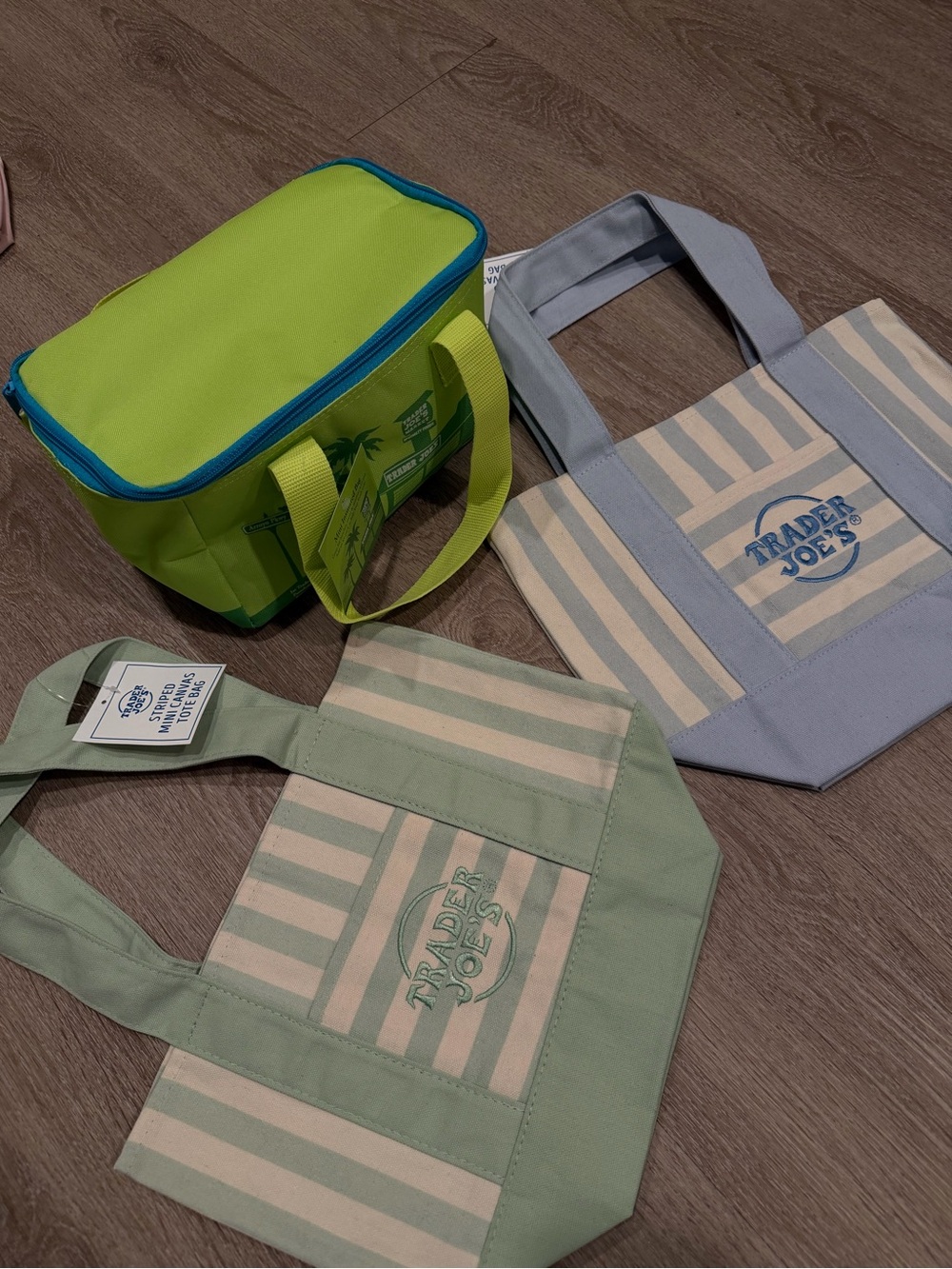 Trader Joe's Striped Mini Tote Set with Lime Insulated Bag